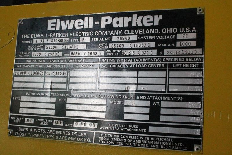 30,000 LB ELWELL PARKER HYDRAULIC DIE CART: STOCK #54069