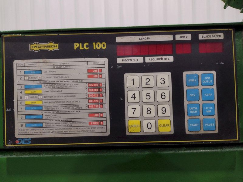 12" X 12" HYD-MECH MODEL #H-12A FULL AUTOMATIC FEED HORIZONTAL BANDSAW PLC 100 CONTROLS: STOCK #