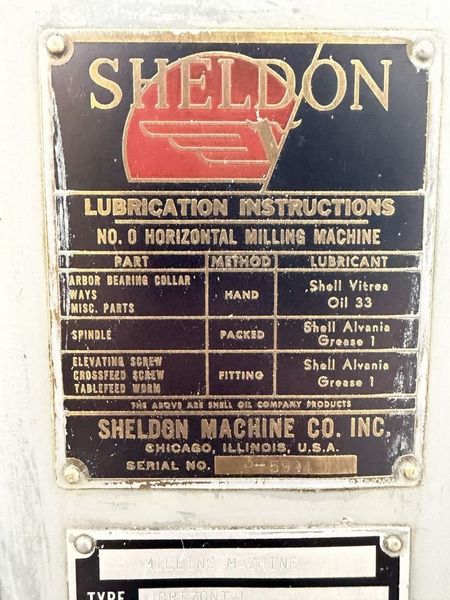 Sheldon WR-3000 No. 0 Horizontal Milling Machine