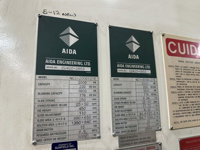 220 TON AIDA GAP FRAME PRESS