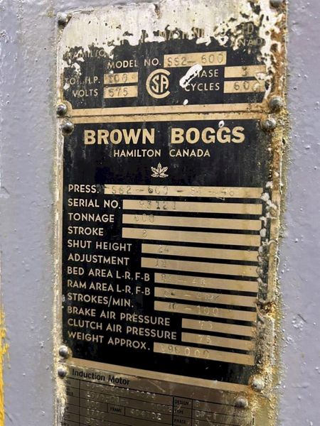 600 Ton Brown & Boggs SSDC