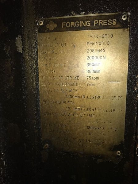 2000 Ton Sumitomo Hot Forging Press