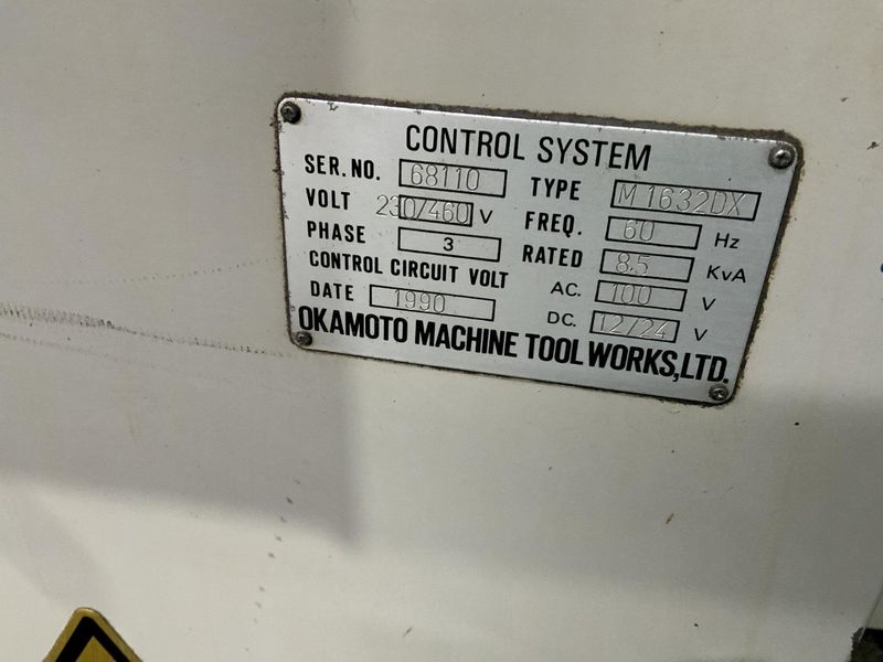 16" X 32" OKAMOTO MODEL #1632DX HORIZONTAL SURFACE GRINDER: STOCK #80628