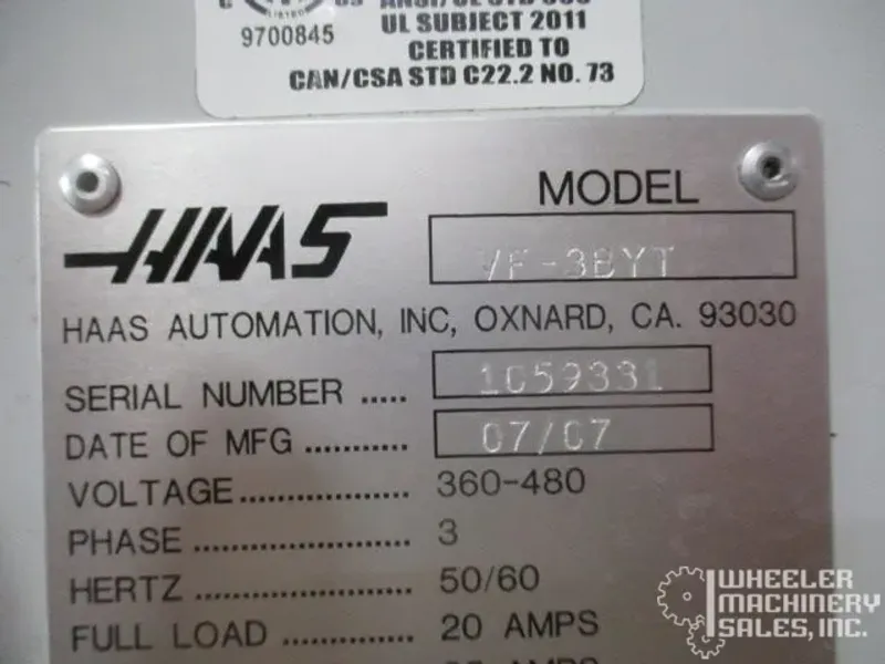 2007 HAAS VF-3YT Vertical Machining Center w/ 4th Axis #8360