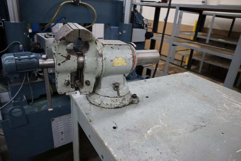 Arbor Press, E-Z Tapper and Bench Vise on Steel Table- Auction Item