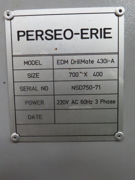 Perseo-Erie EDM DrillMate 430i with 16-Station Automatic Electrode Changer (Located at Cullinan Rigging in Ramsey, MN)- Auction Item