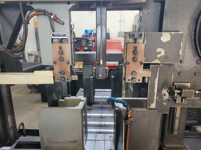 16" dual Coulumn Automatic, Programmable,  horizontal bandsaw, 1,1/2" Blade, Color screen, Large Bandwheels, Chip conveyor, Wash down hose,, Hydraulic Blade tension, Carbide blade guides, Omron controls, Power guide arm, Imported by Hydmech