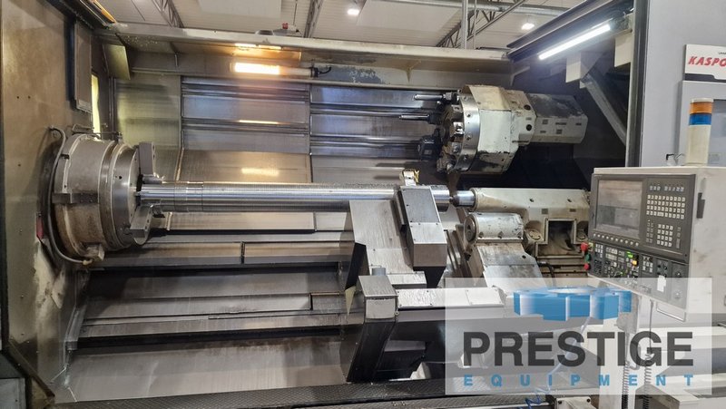 OKUMA LU45M, 35" Swing, 118" BC, Lv. Milling, C-Axis, 10" Bore, Tailstock, Prog. Steady, Boring Bar, OSP-200L,  #43991