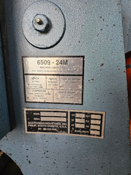 6" x 6" x 3/8", SCOTCHMAN, #6509, 65 tons, 24" shear, stroke control, 2016