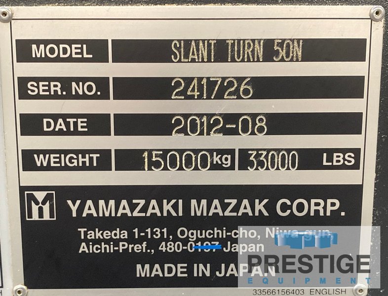 Mazak Slant Turn 50N CNC Lathe, 31" x 118", 16" 3-Jaw, 15-Pos. Trt, HP Cool, Probe, Stdy Rest, Mazatrol 640T, #32751