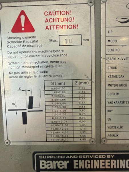 3/8" x 10', BAYKAL, #MGH 3100x10, 10'x 3/8, hyd., 39" PFOBG, 30 HP, 1998