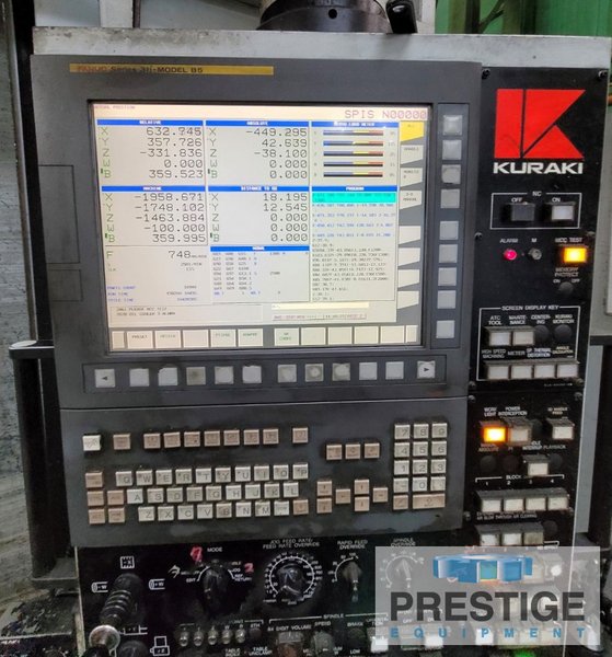 5.12"  Kuraki KBT-13EB.A, X-118", Y-90", Z-25.5", W-63", 86" x 78" R.Tab, 4,000 RPM, Fanuc 31iB CNC, 2017, #44010