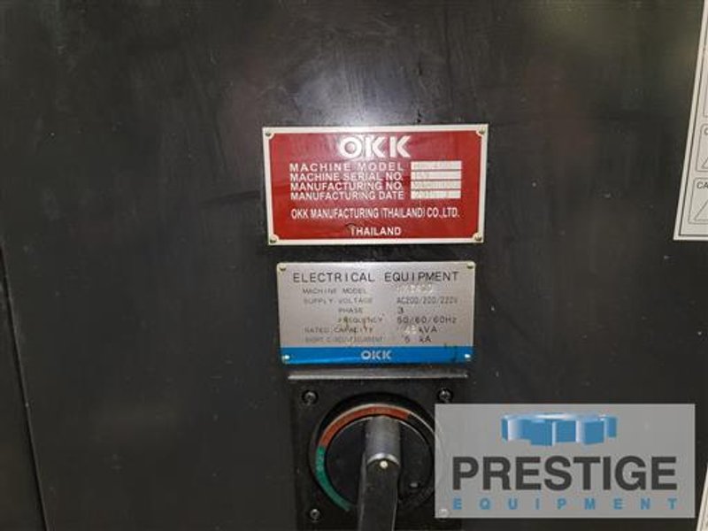 OKK HMC400, Fanuc 31i-B, X-22", Y-22", Z-27", 15.7" Pallets, B-Axis, 60 ATC, 15K RPM, TSC, Chip Conv, 2015, #32909