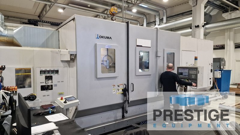 OKUMA LU45M, 35" Swing, 118" BC, Lv. Milling, C-Axis, 10" Bore, Tailstock, Prog. Steady, Boring Bar, OSP-200L,  #43991