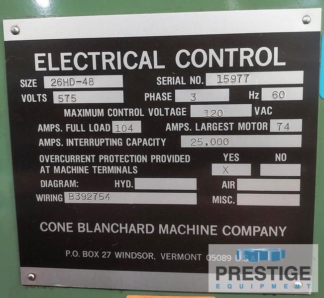 Blanchard No. 26HD-48, 48" Magnetic Chuck, 36" Vertical, 56" Swing, Geared Head, 75 HP, New 1997, #32356