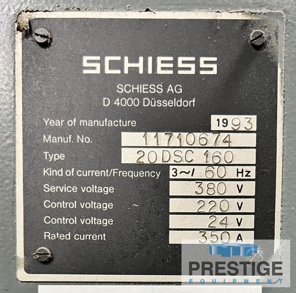 63" Schiess 20DSC160, 78" Turn Diameter, 76" Turning Height, 47" Ram Stroke, C-Axis, Lv Spl., ATC, Fanuc 15, #43101