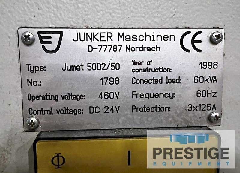 Junker Jumat 5002/50, 11" Swing, 27.5" C.C, 19" Wheel Dia., OD/ID Spindles, Marposs Gauging, Fanuc 18T, 2000, #32635
