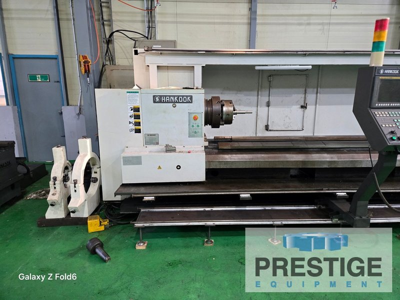 Hankook Hanturn-75 x 6000, 29.5" swing, 236" cc, 1,250 RPM, Fanuc 21i CNC, 24 HP, (2) Steadies, (2) Chucks, 2012, #44023