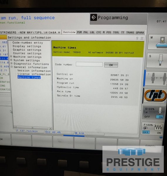 FPT Dino, Heidenhain 640i CNC, 5-Axis, X-157", Y-98", Z-51", 2-Axis Head, 22K RPM, 60 ATC, 2019, #43347