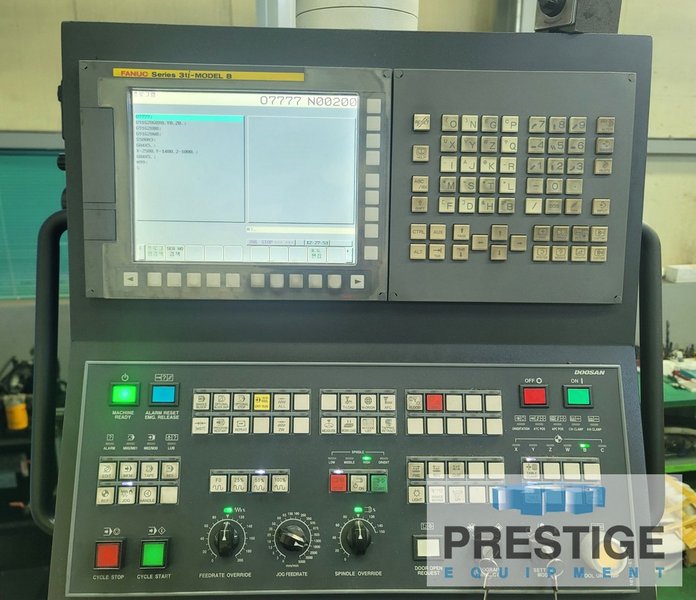 Doosan DBC-110, X-98", Y-78", Z-59", W-21.6", 4.33" Spl. dia., 4,000 RPM, 60-ATC, C.T.S, Fanuc 31i CNC, 2018, #43008