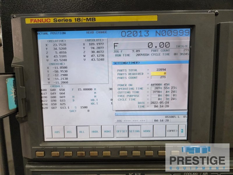 Doosan DCM-2740, X-165", Y-135", Z-27", W-43", 161" x 86" Tbl,40-ATC, 6K RPM, Elv Rail, Ang Hd.,Fanuc 18i, 2009, #31771