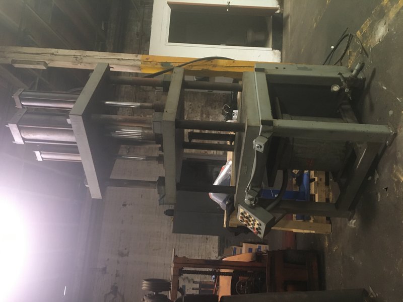 Custom Built 85 Ton 4 Post Hydraulic Press with Air Cushion and Hydraulic Unit
Specifications: 
Press Stands 10 Feet Tall
Capacity: Approximately 85 Ton 
Stroke: 22"