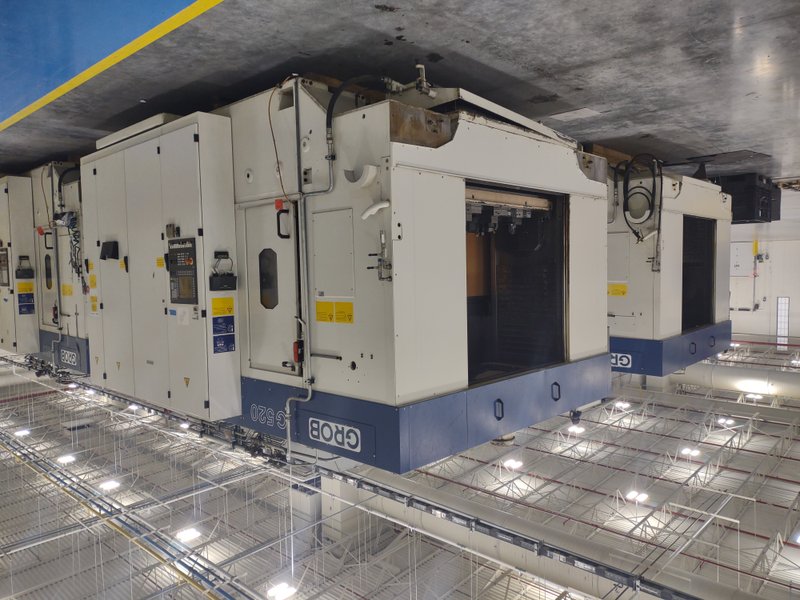 3 FOR SALE- 2013 Grob model G520AB21KD 5 axis cnc universal machining centers, approx. 55,000 hours, dual HSK63 spindles, 18,000 rpm, 36 position atc, x,y,z,a,b-full b axis, siemens 840d controls, 2 station pallet