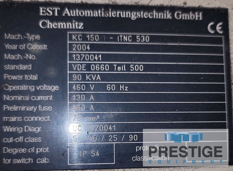 5.9" Union KC150, X-125", Y-98", Z-59", W-29", (2) 63" x 78" Pallets, 3,000 RPM, CAT 50, 120-ATC, Heidenhain 530, #32815