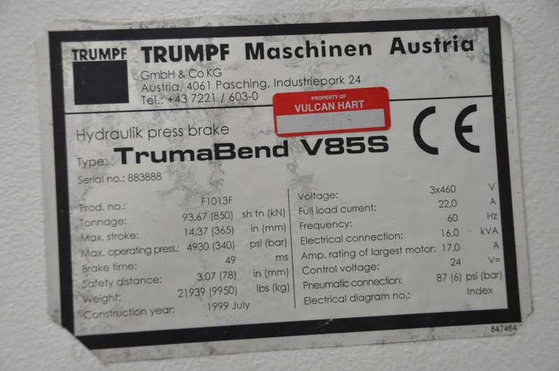 93 tON X 100"  TRUMPF HYDRAULIC PRESS BRAKE