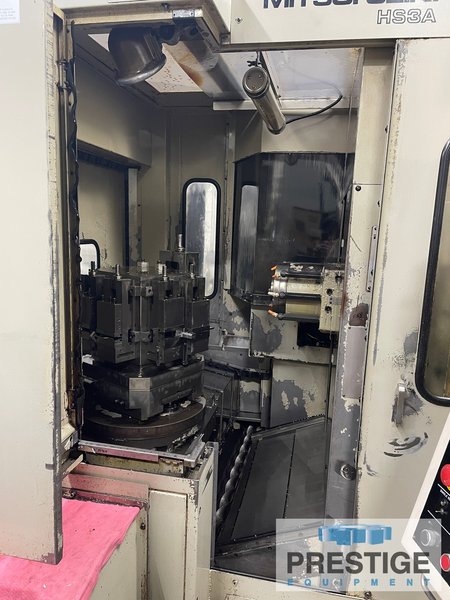 Mitsui Seiki HS3A 4-Axis, X-21.6", 15.7" Pallets, 6000 RPM, Fanuc 15M, 32 ATC, Chip Conveyor, #31949