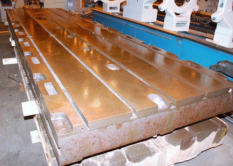60" x 218" T-Slotted Floor Plate, 10" Thick, (5) T-Slots, Cast Iron #28374