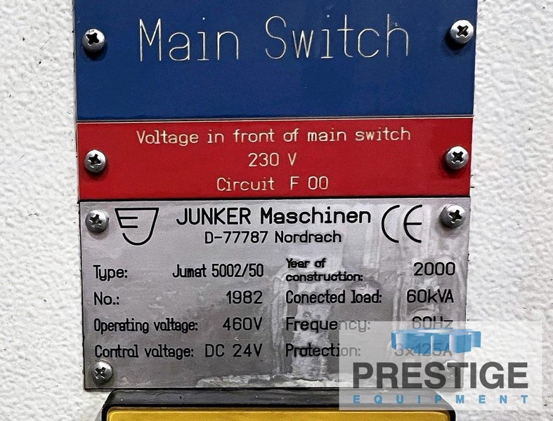 Junker Jumat 5002/50, 11" Swing, 27.5" C.C, 19" Wheel Dia., OD/ID Spindles, Marposs Gauging, Fanuc 18T, 2000, #32633