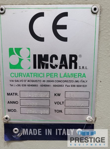 Imcar CPHV-100, 4" x 4" x 1/2", Pendant Ctrl, Hyd. Adjustment of Lower Rolls, Loaded with Tooling, #43976