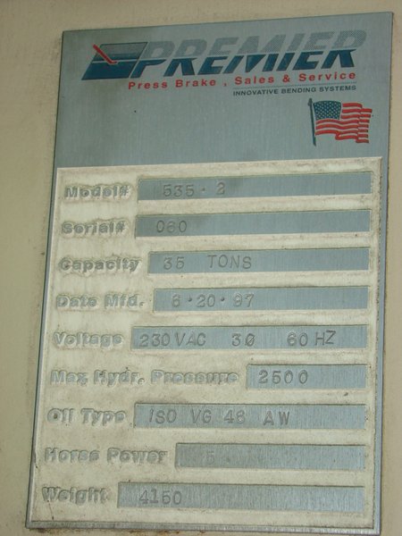 35 Ton Premier #535-2, 5' OA, 42" BH, 5" Str, Hurco 2-Axis BG, 1997 (6931)