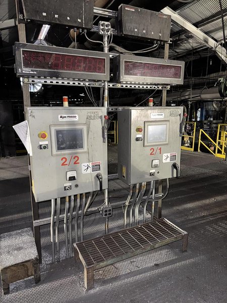 (2) AJAX TOCCO PACER II, 2.5 Ton Induction Furnaces W/ 1200 KW, 500 HZ, Touch Screen PLC Control, Lake Digital Scale, Ajax Tocco Screen PLC Controls, 2.5. Ton Capacity Steel Shell Furnaces, 1500 Kva Transformers with Switchgear