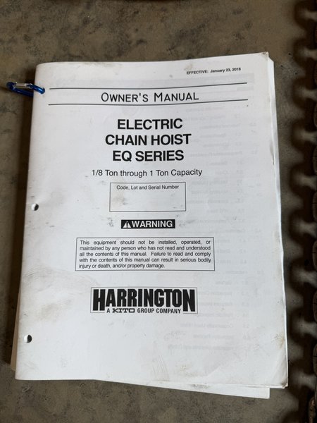 1 TON HARRINGTON ELECTRIC CHAIN HOIST EQ010SD-20FT