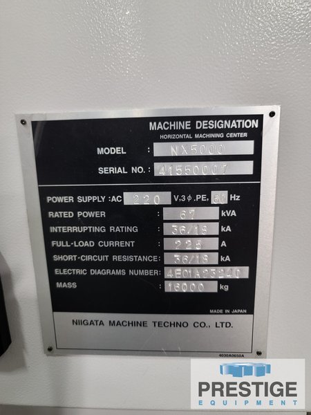 Niigata NX5000, X-31.5", Y-29.5", Z-33", 19.6" x 19.6" Pallet, 2-APC, 60-ATC, Fanuc 31iB CNC, 2021, #43953