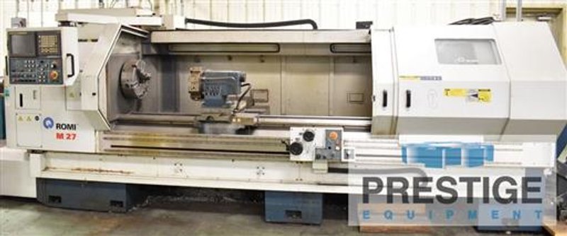 Romi M27 27" x 120", Fanuc 21i-TB, 16" 3-Jaw Chuck, 8-Sta. Turret, Tailstock, Steady Rests, 2009, #32643
