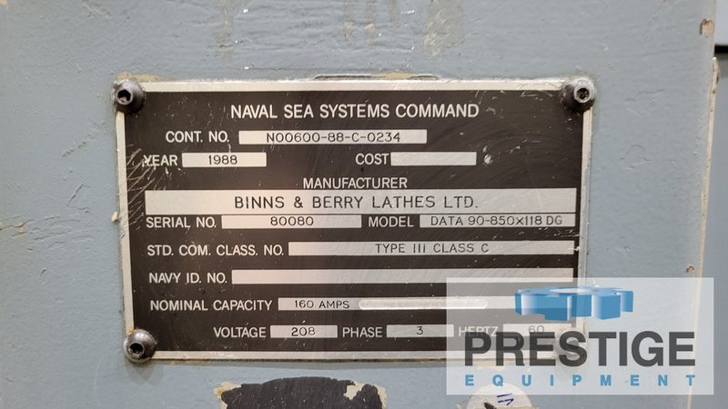Binns & Berry Data 90-850, 33.46" x 118" ,14.5" Spindle Hole, Fagor CNC, 28" Front & Rear Chucks, Tailstock, #43196