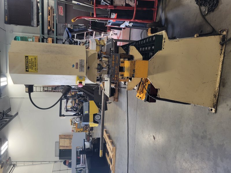 Very good condition Geka Hyrocrop 110 ton ironworker, with tons of tooling and "C" channel blades as well as rod shear, angle shear, flat bar shear, coper/notcher and of course punch station, two foot pedals
Boxes of tooling,elec. stop
