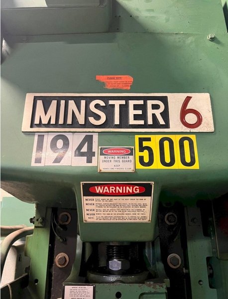 Minster Super Speed OBS 60 ton OBI press, 32" x 21" Bolster, Model 6SS-FB, 1991, 4" Stroke, 90 to 180 SPM