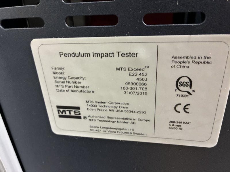 Used MTS Exceed Model E22.52 Pendulum Charpy Impact Tester