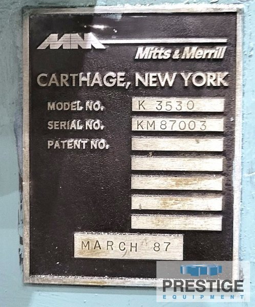 Mitts & Merrill K-3530 Hydraulic, 3.5" Max. Key Width, 30" Max. Stroke, Microprocessor Control, Tooling, 1987 #43359