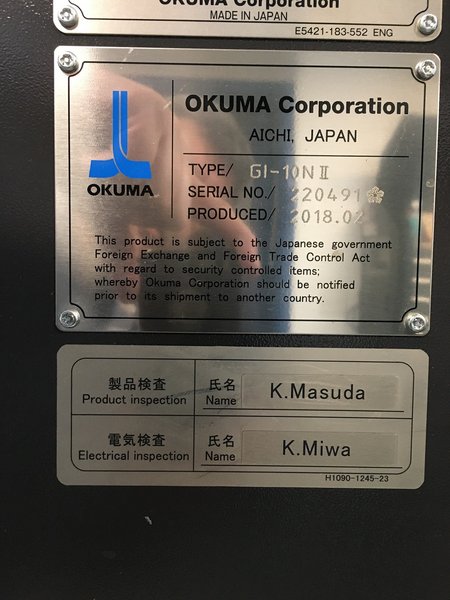 Okuma GI-10N II CNC INTERNAL GRINDER, NEW 2018 (MACHINE IS IN LIKE NEW CONDITION)