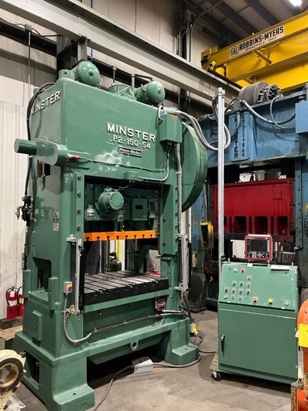 Remanufactured Minster 150 Ton Press, Model P2-150-54 Piecemaker, SN 17810, 6" Stroke, 0-90 SPM, 4" Slide Adj, STK# 1516