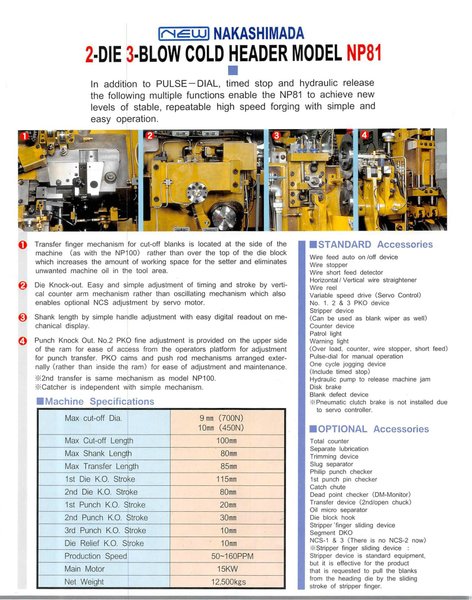 Nakashimada Model NP81 2-Die 3-Blow Cold Header