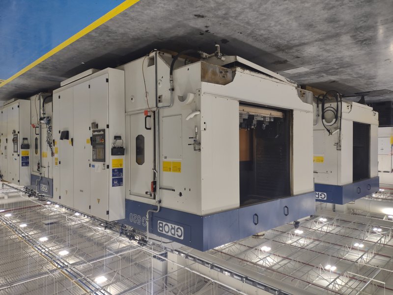 3 FOR SALE- 2013 Grob model G520AB21KD 5 axis cnc universal machining centers, approx. 55,000 hours, dual HSK63 spindles, 18,000 rpm, 36 position atc, x,y,z,a,b-full b axis, siemens 840d controls, 2 station pallet