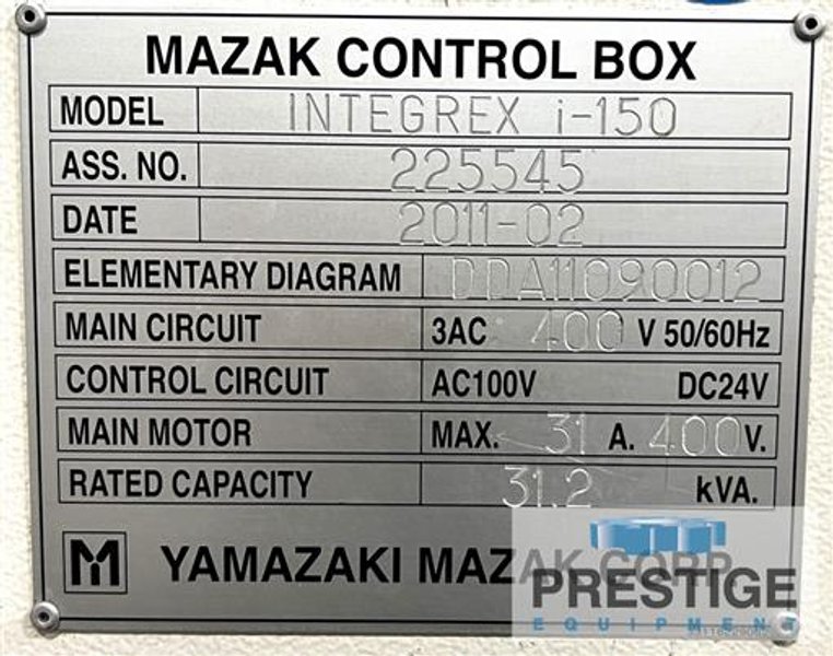 Mazak Integrex i-150, Mazatrol Matrix CNC, 16.76" Swing, C-Axis, Mill Spindle, TSC, 36-ATC, LNS Barfeeder, 2011, #43015