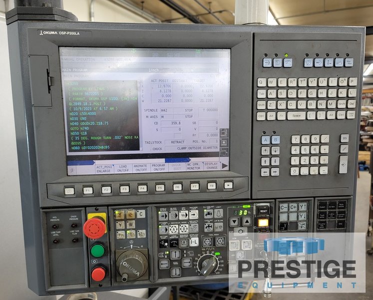 Okuma LB-3000EX-MY 950, 22" Swing, 38" C.C, 12-Station Trt, Milling, C-Axis, 5,000 RPM, OSP-P200LA, 2012, #43018