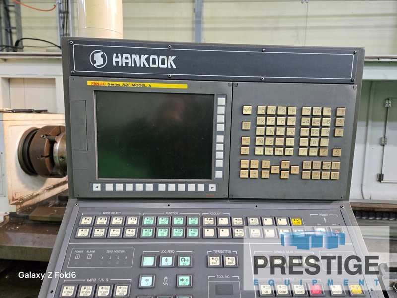 Hankook Hanturn-75 x 6000, 29.5" swing, 236" cc, 1,250 RPM, Fanuc 21i CNC, 24 HP, (2) Steadies, (2) Chucks, 2012, #44023